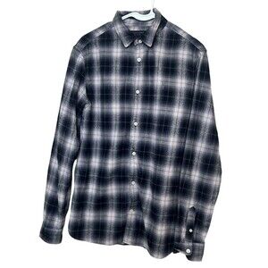 ALL SAINTS Men’s Flannel Plaid Black Beige Button Down Selwyn Long Sleeve Shirt
